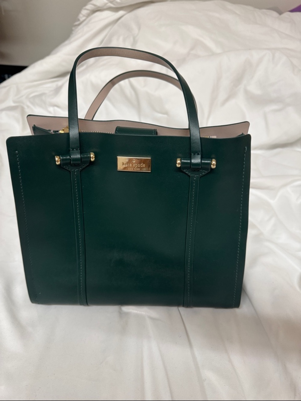 kate spade Dark Green Leather Tote with Gold Hardware